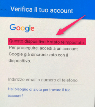 Questo dispositivo è stato reimpostato