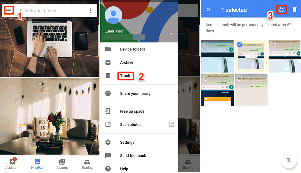 Restore Deleted Photos in Google Photos