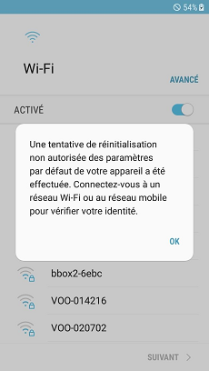 Réinitialisation d'usine non autorisée