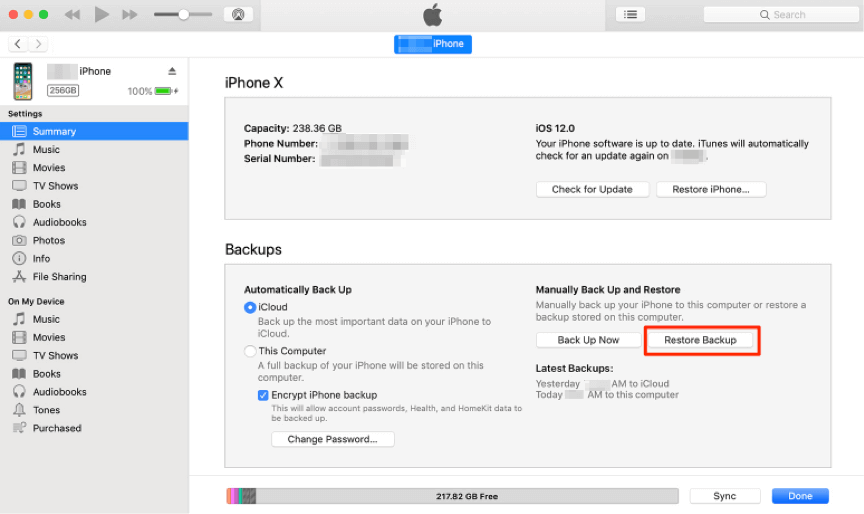 استعادة الصور من نسخة iTunes الاحتياطية إلى iPhone