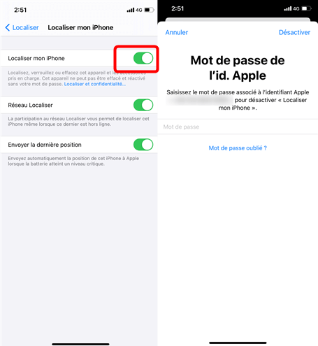 Saisissez le mot de passe de votre identifiant Apple