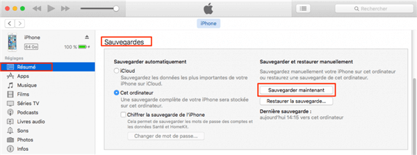 Sauvegarder l’iPhone avec iTunes