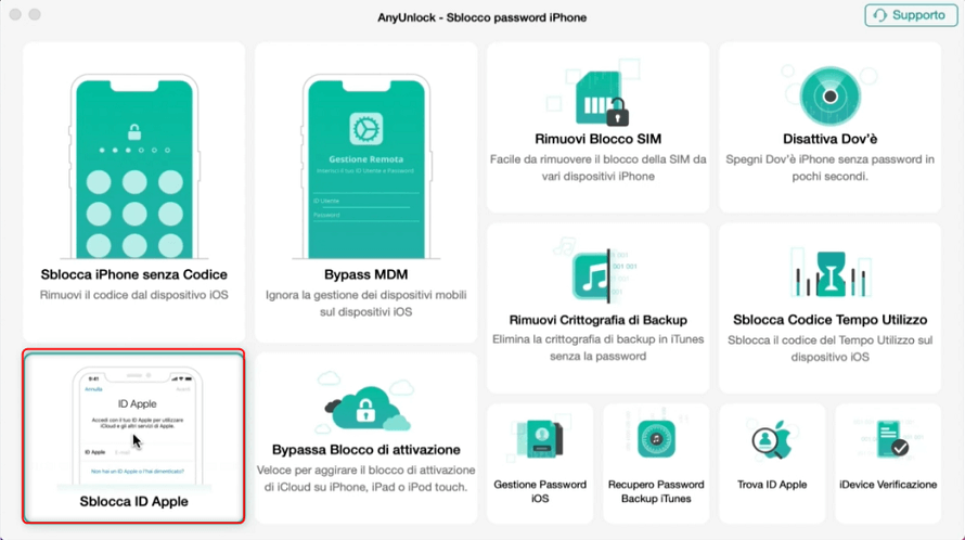 Seleziona Sblocca ID Modalità Apple - Mac