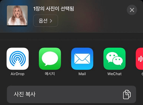 ‘공유’ > ‘AirDrop’ 옵션 선택