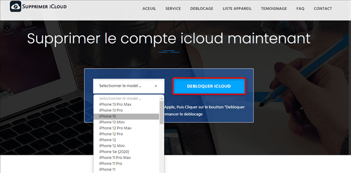 Choisissez le modèle iPhone et cliquez sur Débloquer maintenant