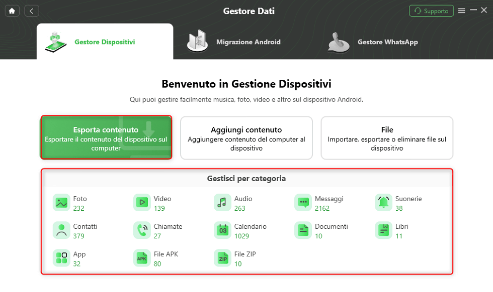 Seleziona la categoria dati su OPPO
