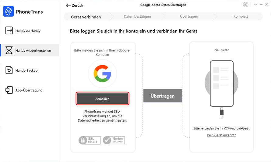Sich anmelden und Handy anschließen
