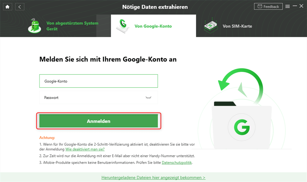 Sich über DroiKiit in Google anmelden