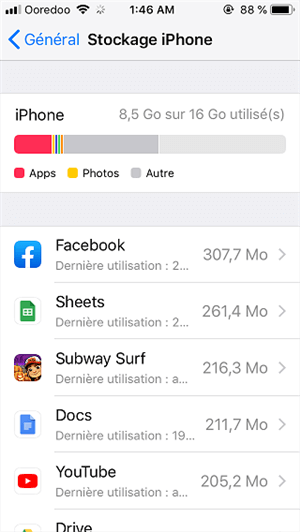 Stockage iPhone