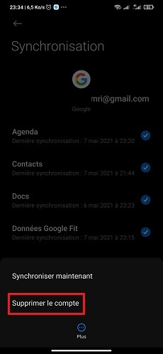 Supprimer compte Google