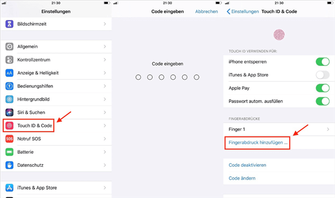 Touch-ID-Code Fingerabdruck hinzufuegen