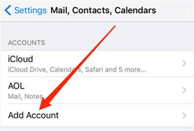 Add Account on iPhone