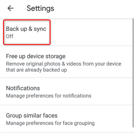 Access the Back up & sync Settings in the App