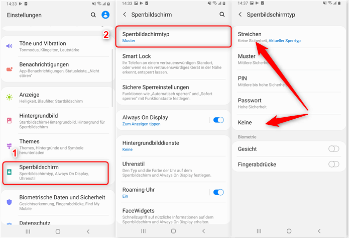 Über Einstellungen Samsung Sperrbildschirm deaktivieren