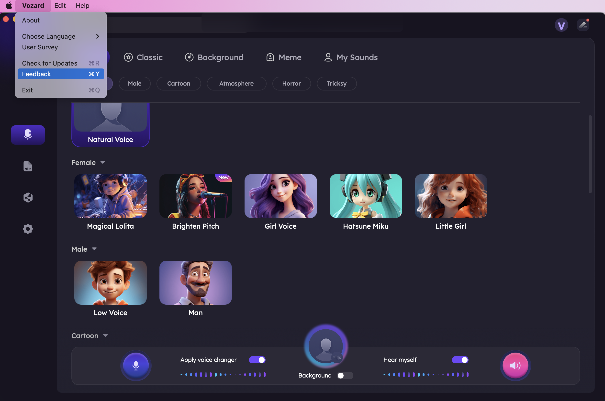 Click Feedback of Vozard of Mac Version