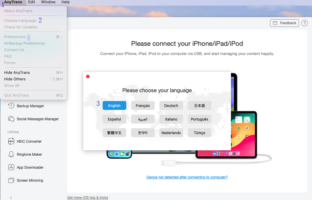 Switch Language in AnyTrans